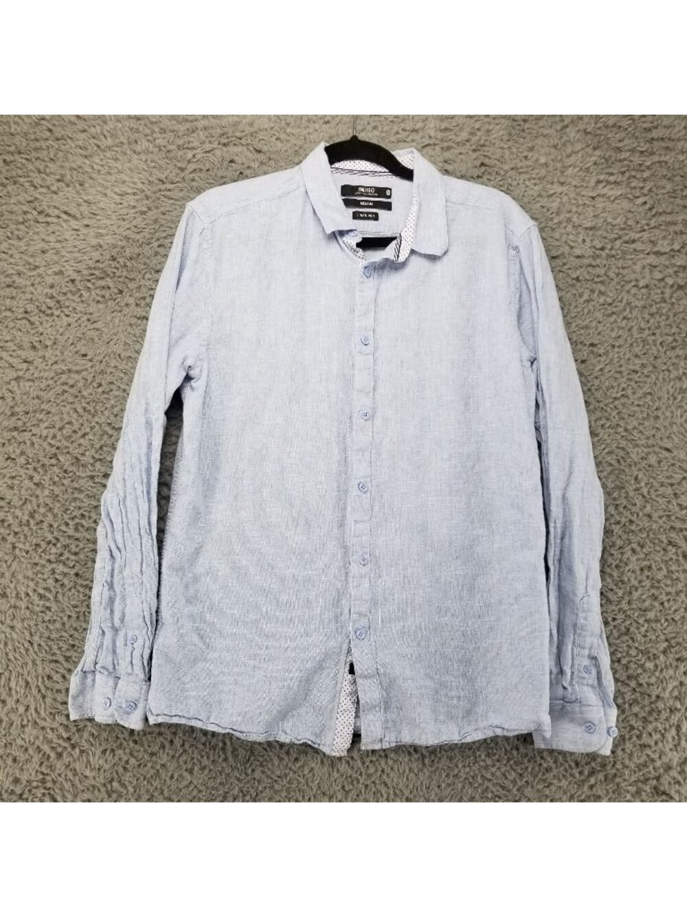 Indigo Shirt Mens Medium Blue Linen Blend Button Up Long Sleeve Collared